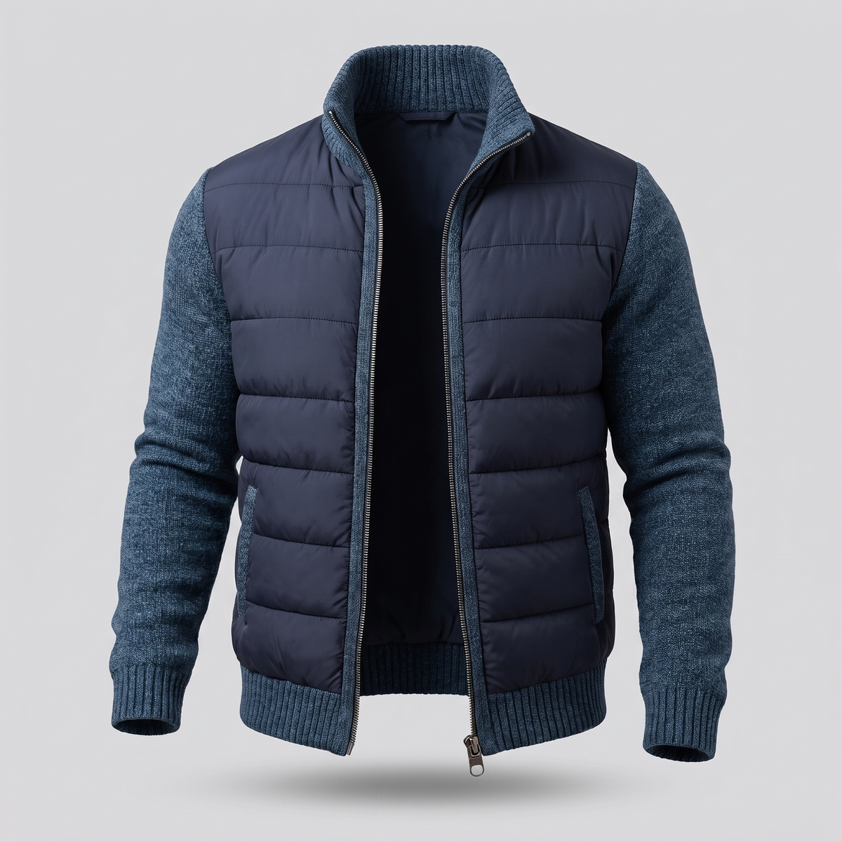 Men's Fleece Sleeve Puffer Jacket with Tailored Fit