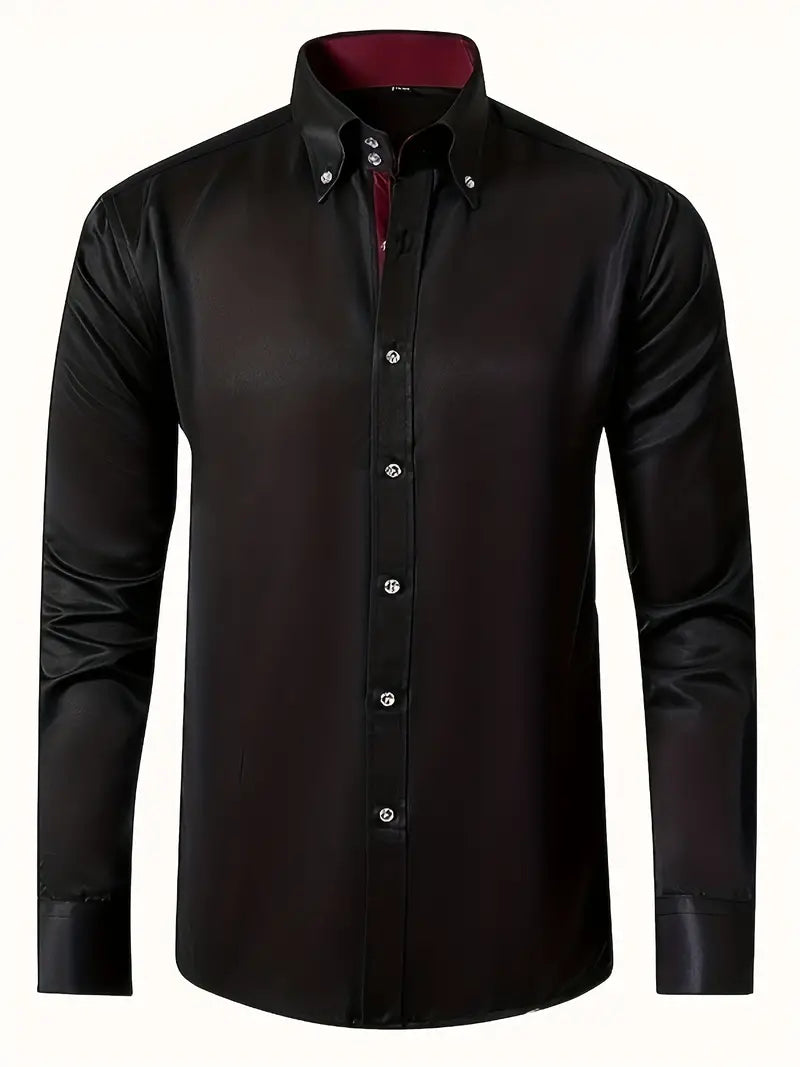 Men's Formal Shirt Long Sleeve with Button-Down Collar Slim Fit