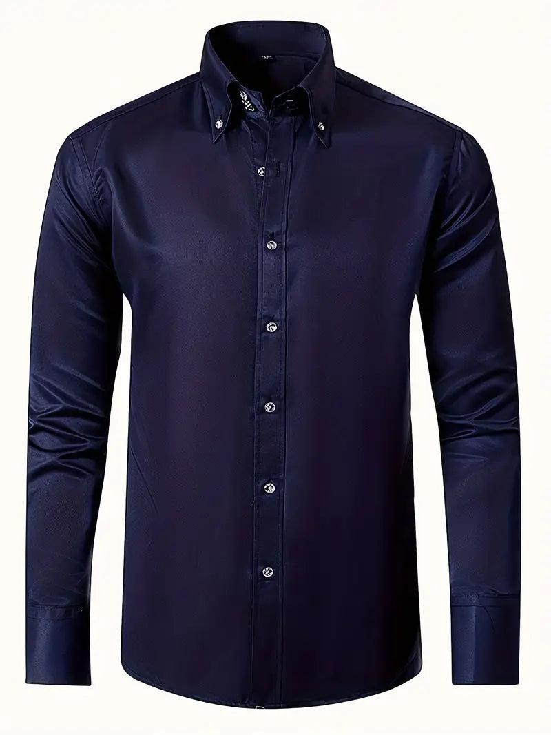 Men's Formal Shirt Long Sleeve with Button-Down Collar Slim Fit