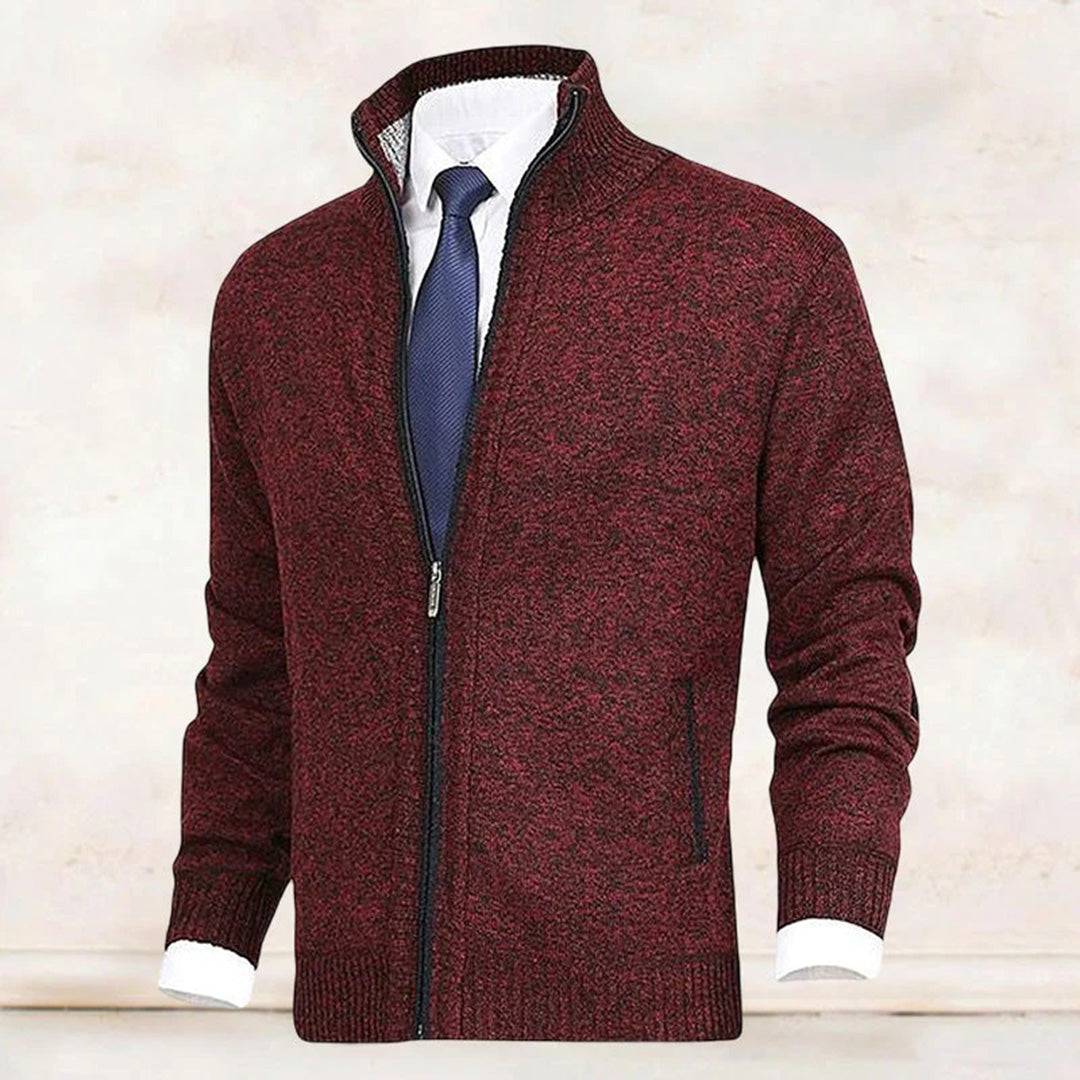 Men's Full-Zip Cardigan with Stand Collar and Side Pockets