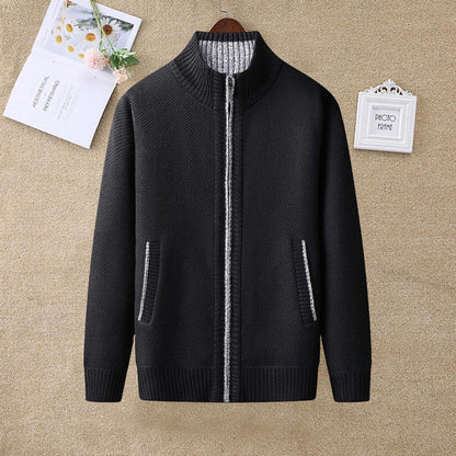 Men's Full-Zip Cardigan with Stand Collar and Side Pockets