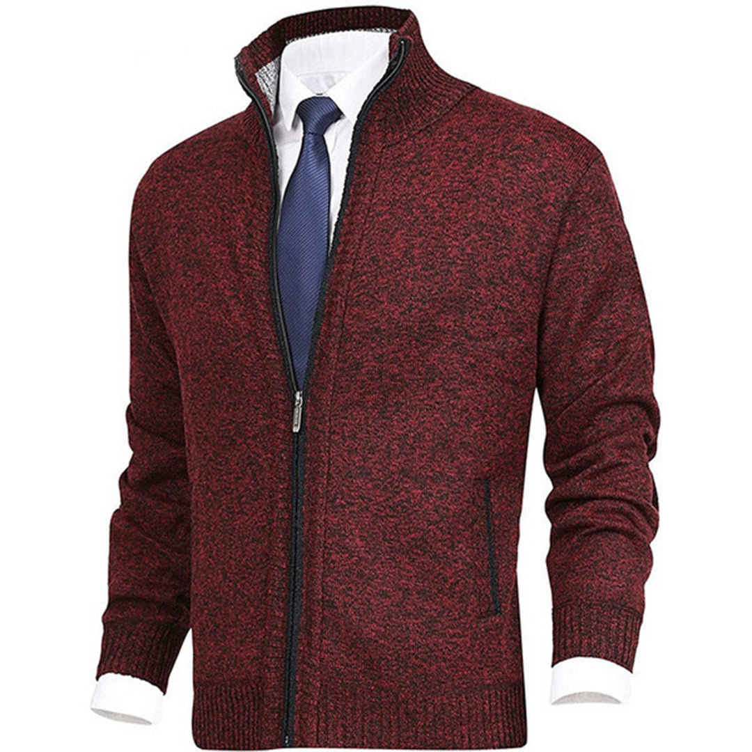 Men's Full-Zip Cardigan with Stand Collar and Side Pockets