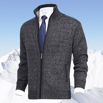 Men's Full-Zip Cardigan with Stand Collar and Side Pockets