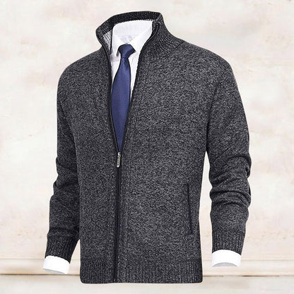 Men's Full-Zip Cardigan with Stand Collar and Side Pockets