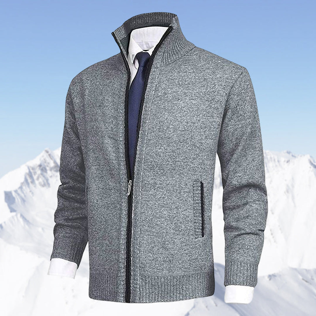 Men's Full-Zip Cardigan with Stand Collar and Side Pockets