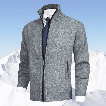 Men's Full-Zip Cardigan with Stand Collar and Side Pockets