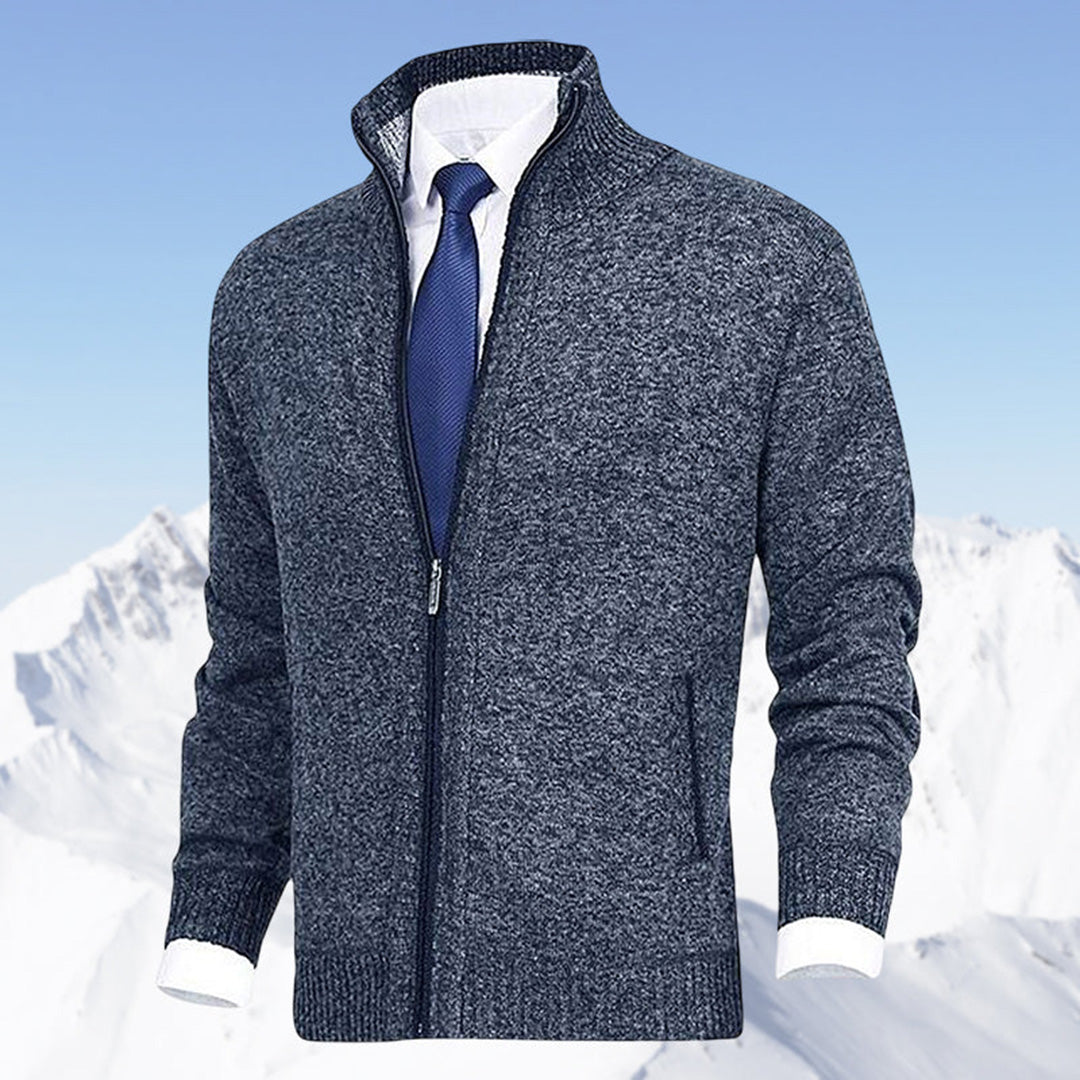 Men's Full-Zip Cardigan with Stand Collar and Side Pockets
