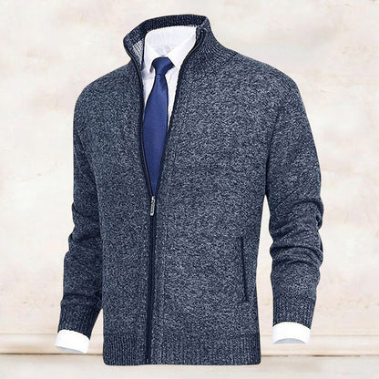 Men's Full-Zip Cardigan with Stand Collar and Side Pockets
