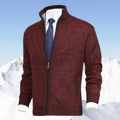 Men's Full-Zip Cardigan with Stand Collar and Side Pockets
