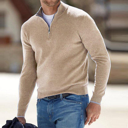 Men's Half-Zip Sweater with Stand Collar