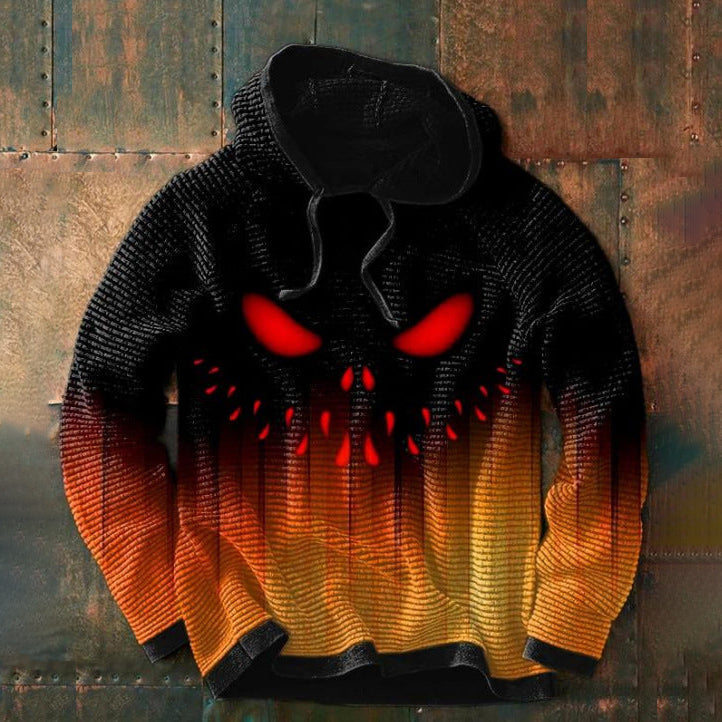 Men's Halloween Graphic Hoodie with Long Sleeves and Horror Print