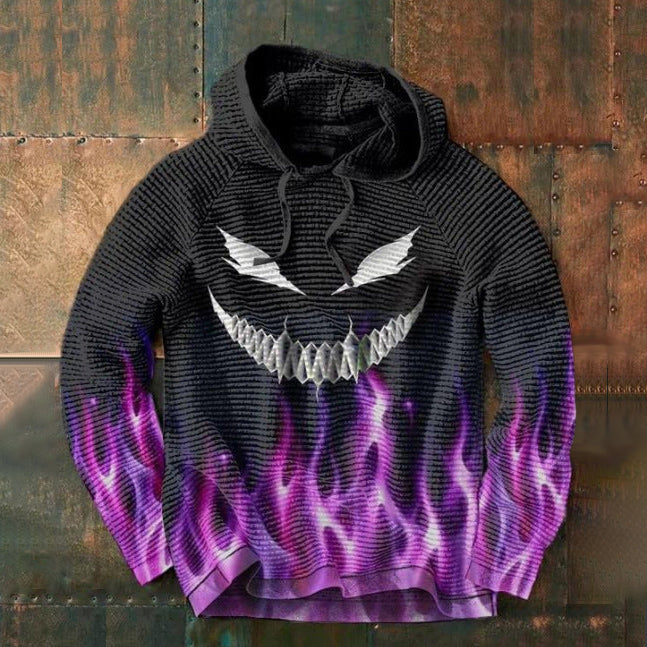 Men's Halloween Graphic Hoodie with Long Sleeves and Horror Print