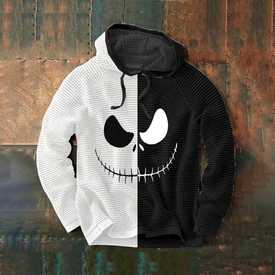 Men's Halloween Graphic Hoodie with Long Sleeves and Horror Print