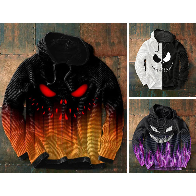 Men's Halloween Graphic Hoodie with Long Sleeves and Horror Print