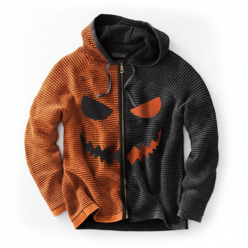 Men's Halloween Hoodie with Full-Zip and Spooky Graphic Print