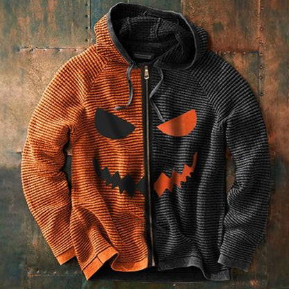 Men's Halloween Hoodie with Full-Zip and Spooky Graphic Print