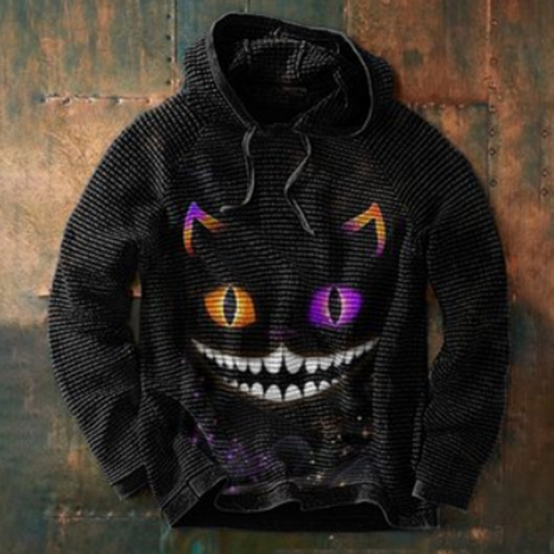 Men's Halloween Hoodie with Full-Zip and Spooky Graphic Print