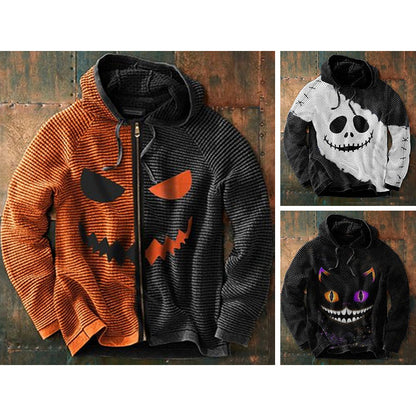 Men's Halloween Hoodie with Full-Zip and Spooky Graphic Print