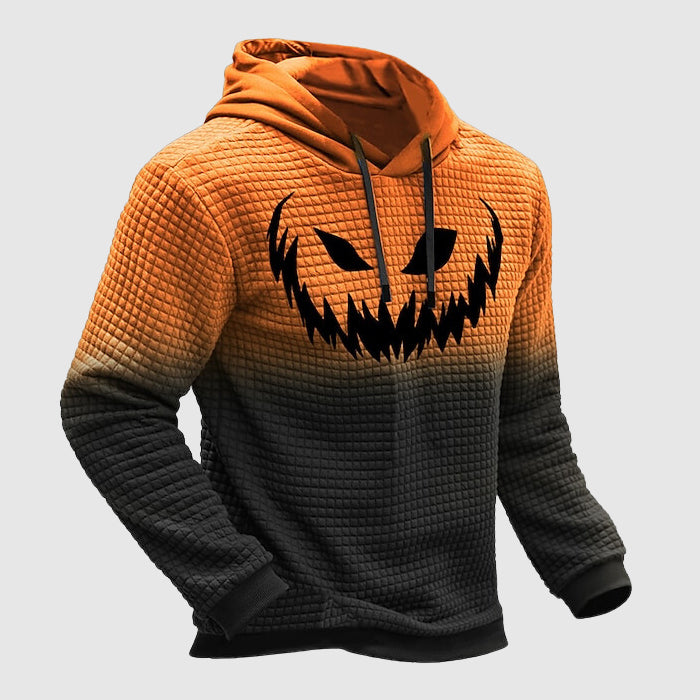 Men's Halloween Hoodie with Pumpkin Face Print and Gradient Design