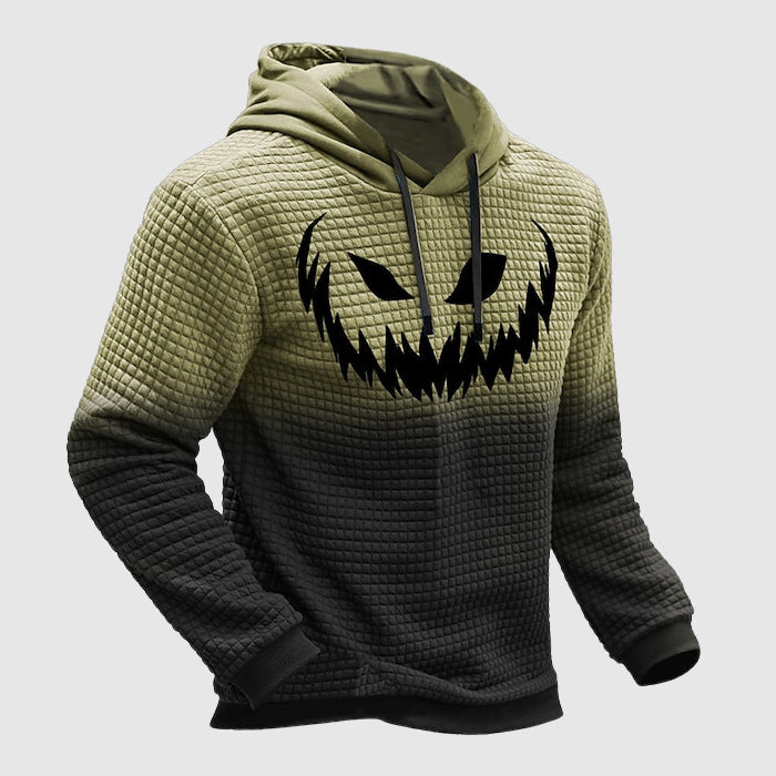 Men's Halloween Hoodie with Pumpkin Face Print and Gradient Design