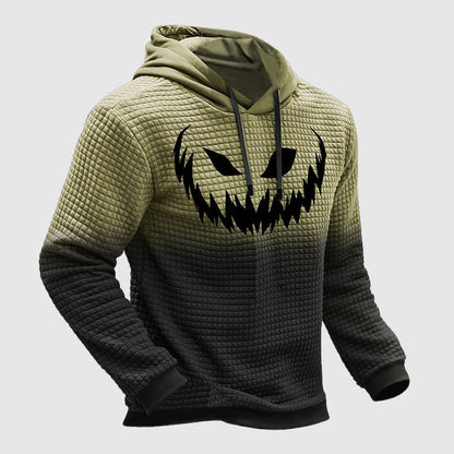 Men's Halloween Hoodie with Pumpkin Face Print and Gradient Design