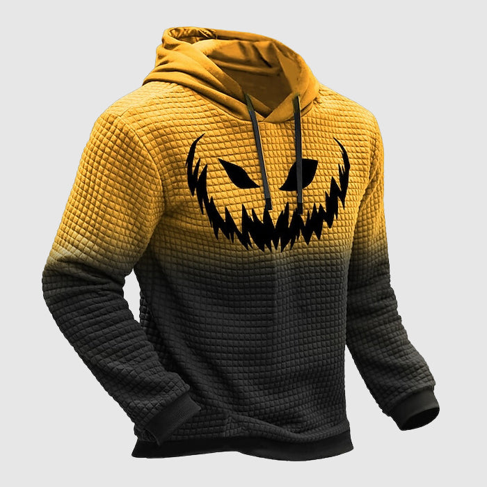 Men's Halloween Hoodie with Pumpkin Face Print and Gradient Design