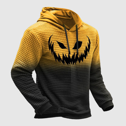 Men's Halloween Hoodie with Pumpkin Face Print and Gradient Design