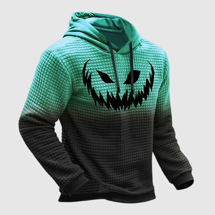 Men's Halloween Hoodie with Pumpkin Face Print and Gradient Design