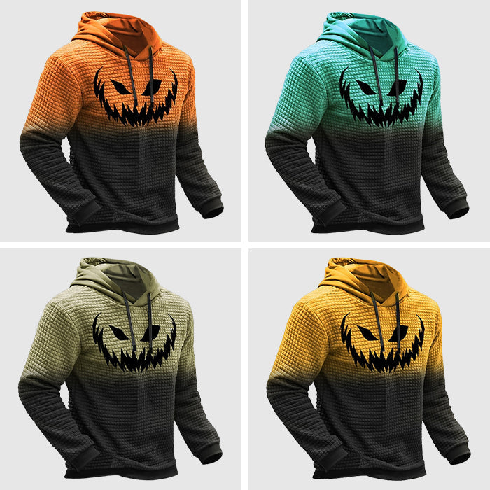 Men's Halloween Hoodie with Pumpkin Face Print and Gradient Design