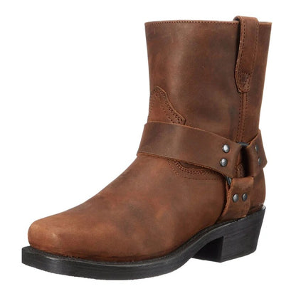 Men's Harness Ankle Boots with Square Toe and Stud Detail