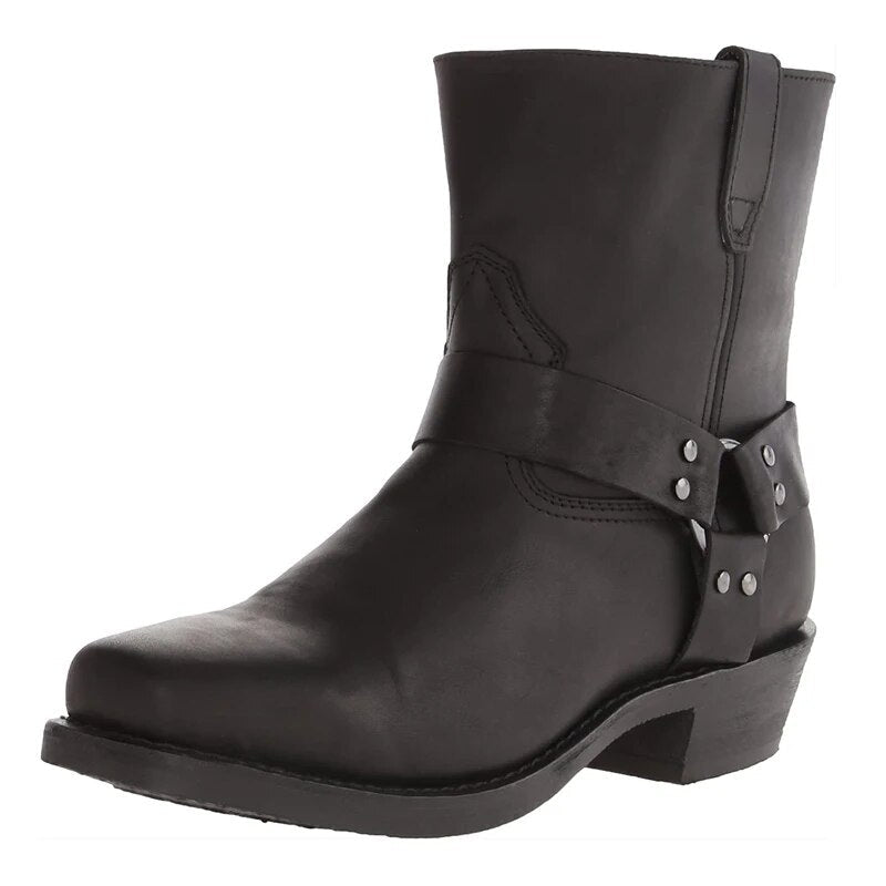 Men's Harness Ankle Boots with Square Toe and Stud Detail