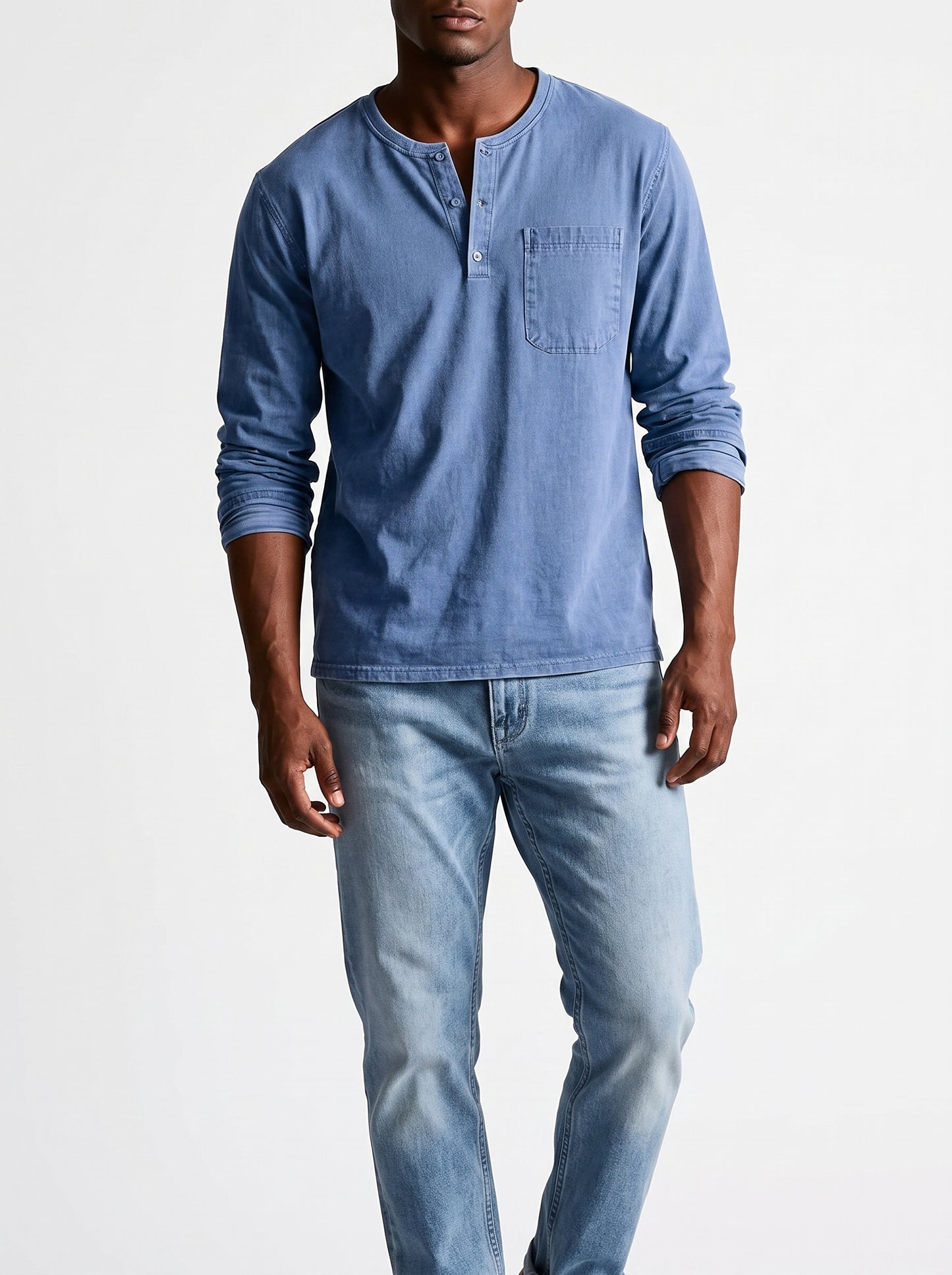 Men's Henley Shirt Long Sleeve with Chest Pocket and Button Placket