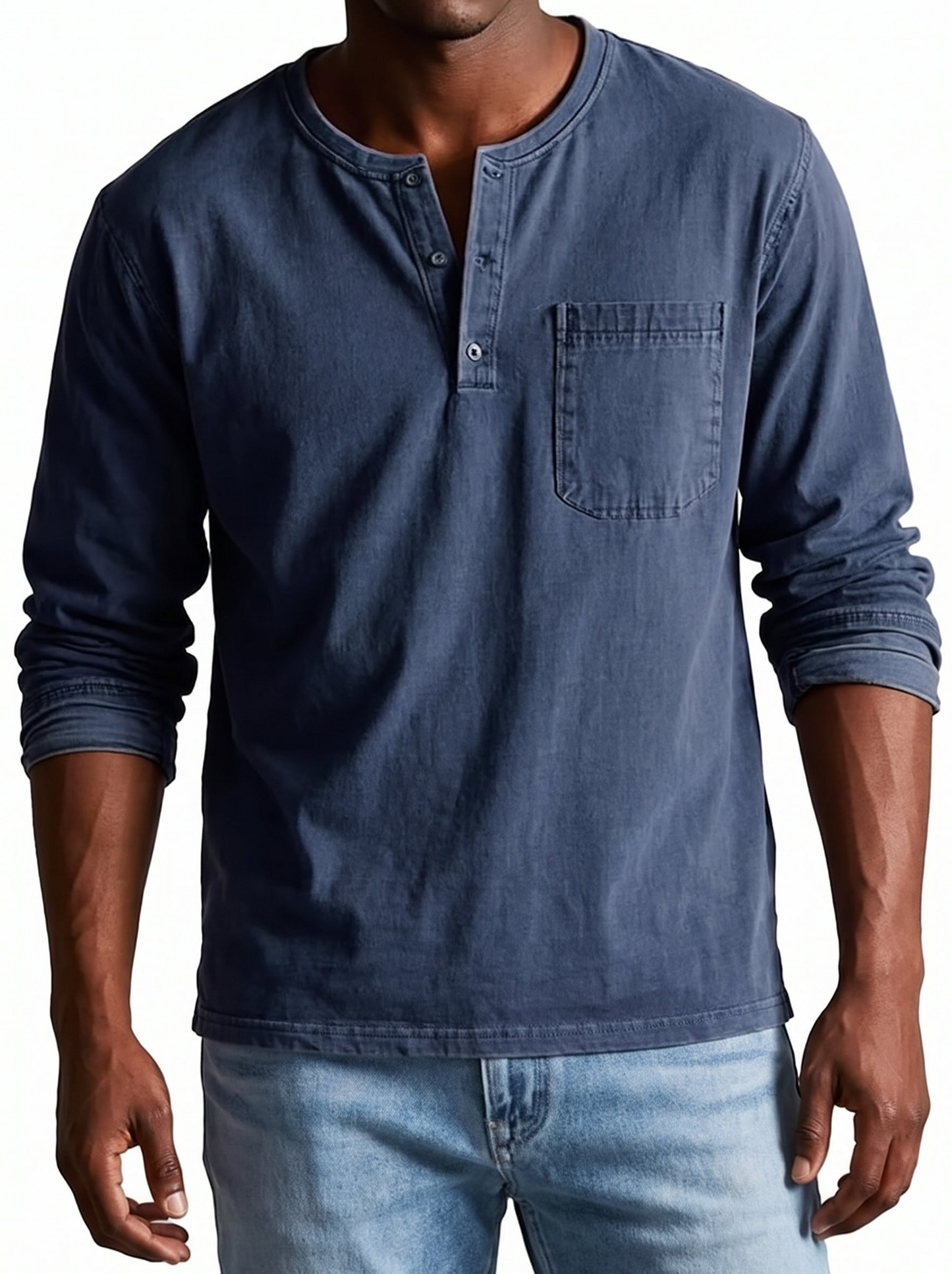 Men's Henley Shirt Long Sleeve with Chest Pocket and Button Placket