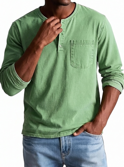 Men's Henley Shirt Long Sleeve with Chest Pocket and Button Placket