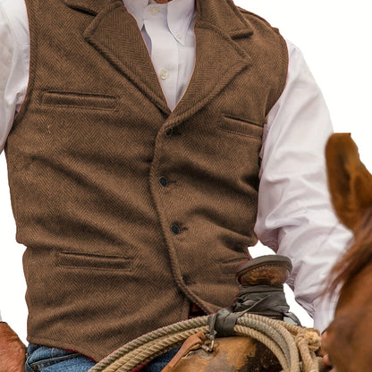 Men's Herringbone Suit Vest with Notch Lapel