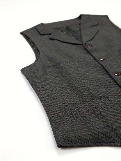 Men's Herringbone Suit Vest with Notch Lapel