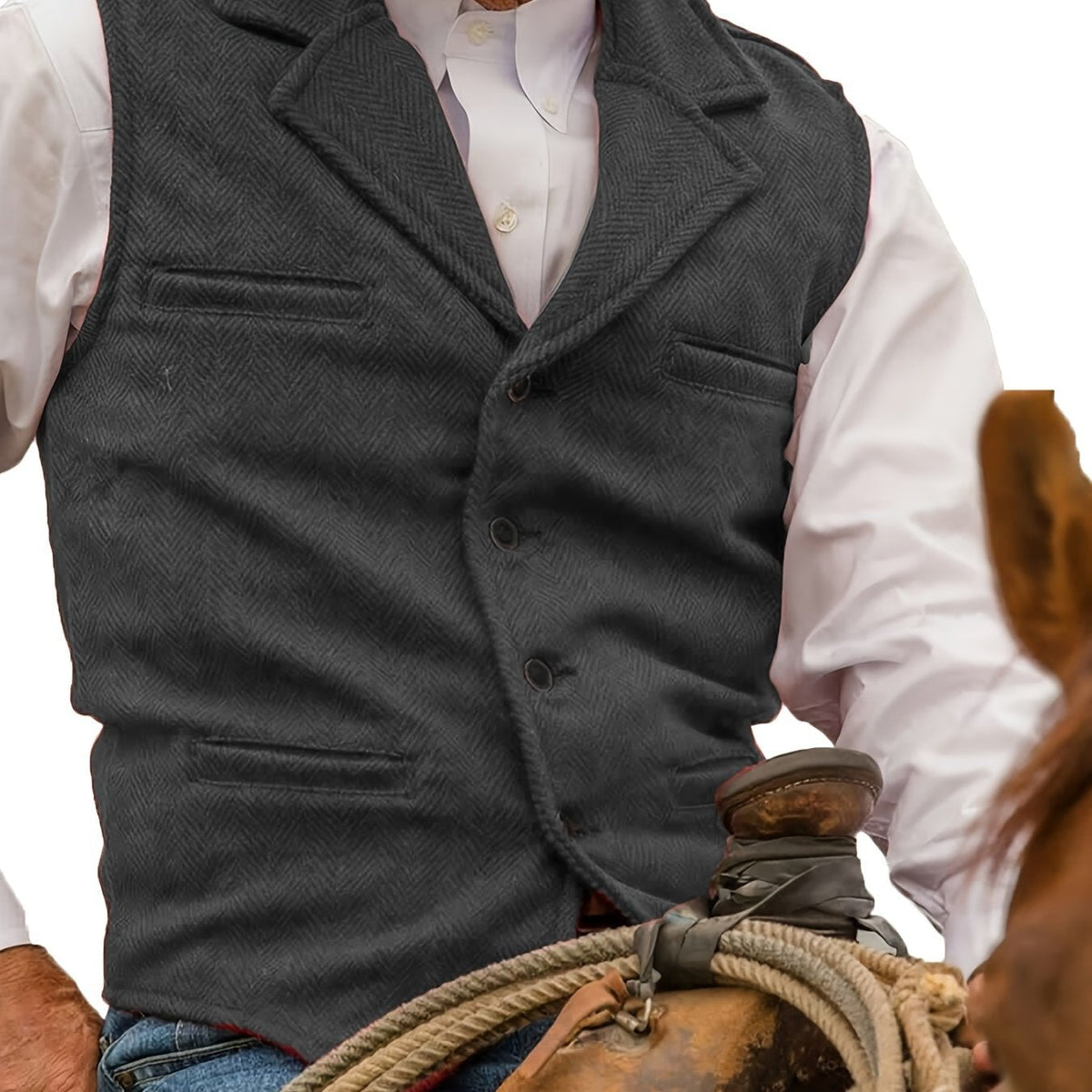 Men's Herringbone Suit Vest with Notch Lapel