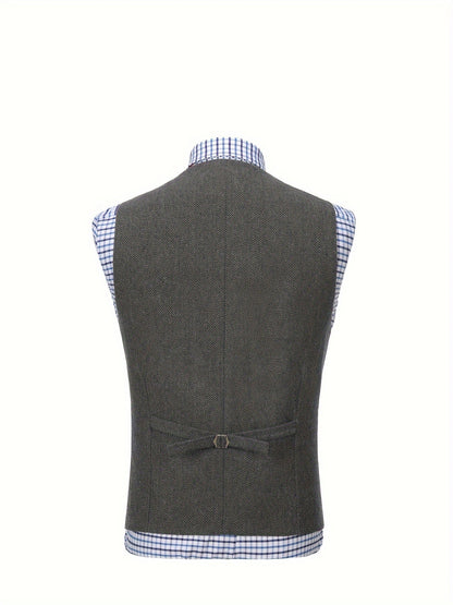 Men's Herringbone Suit Vest with Notch Lapel