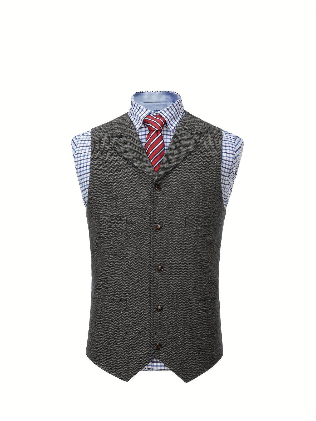 Men's Herringbone Suit Vest with Notch Lapel