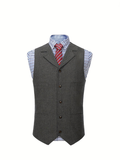 Men's Herringbone Suit Vest with Notch Lapel