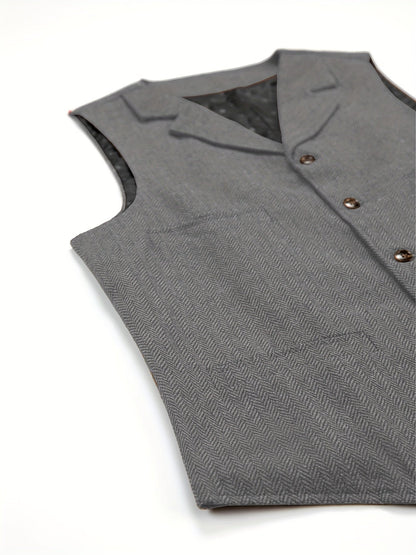 Men's Herringbone Suit Vest with Notch Lapel
