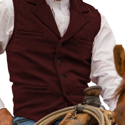 Men's Herringbone Suit Vest with Notch Lapel