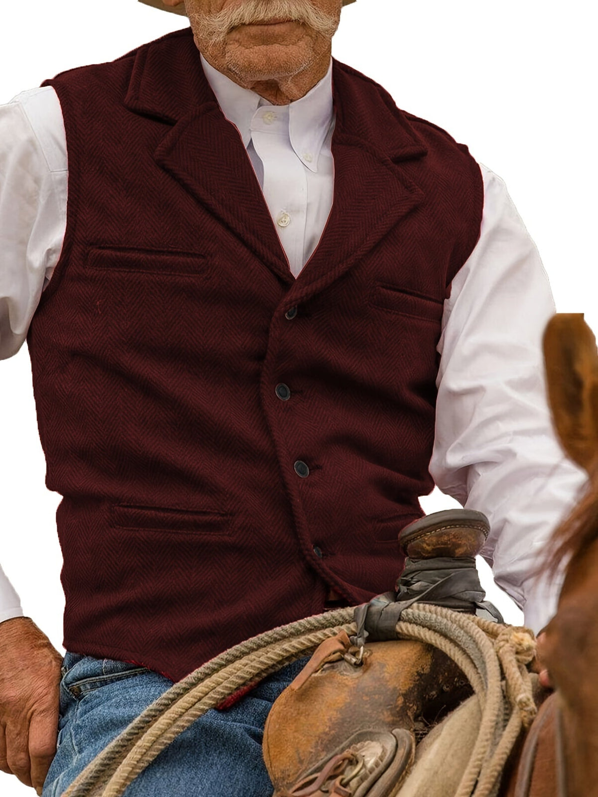 Men's Herringbone Suit Vest with Notch Lapel