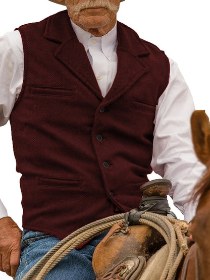 Men's Herringbone Suit Vest with Notch Lapel
