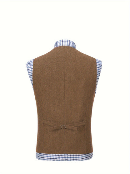 Men's Herringbone Suit Vest with Notch Lapel