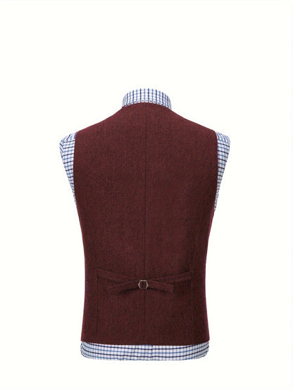 Men's Herringbone Suit Vest with Notch Lapel