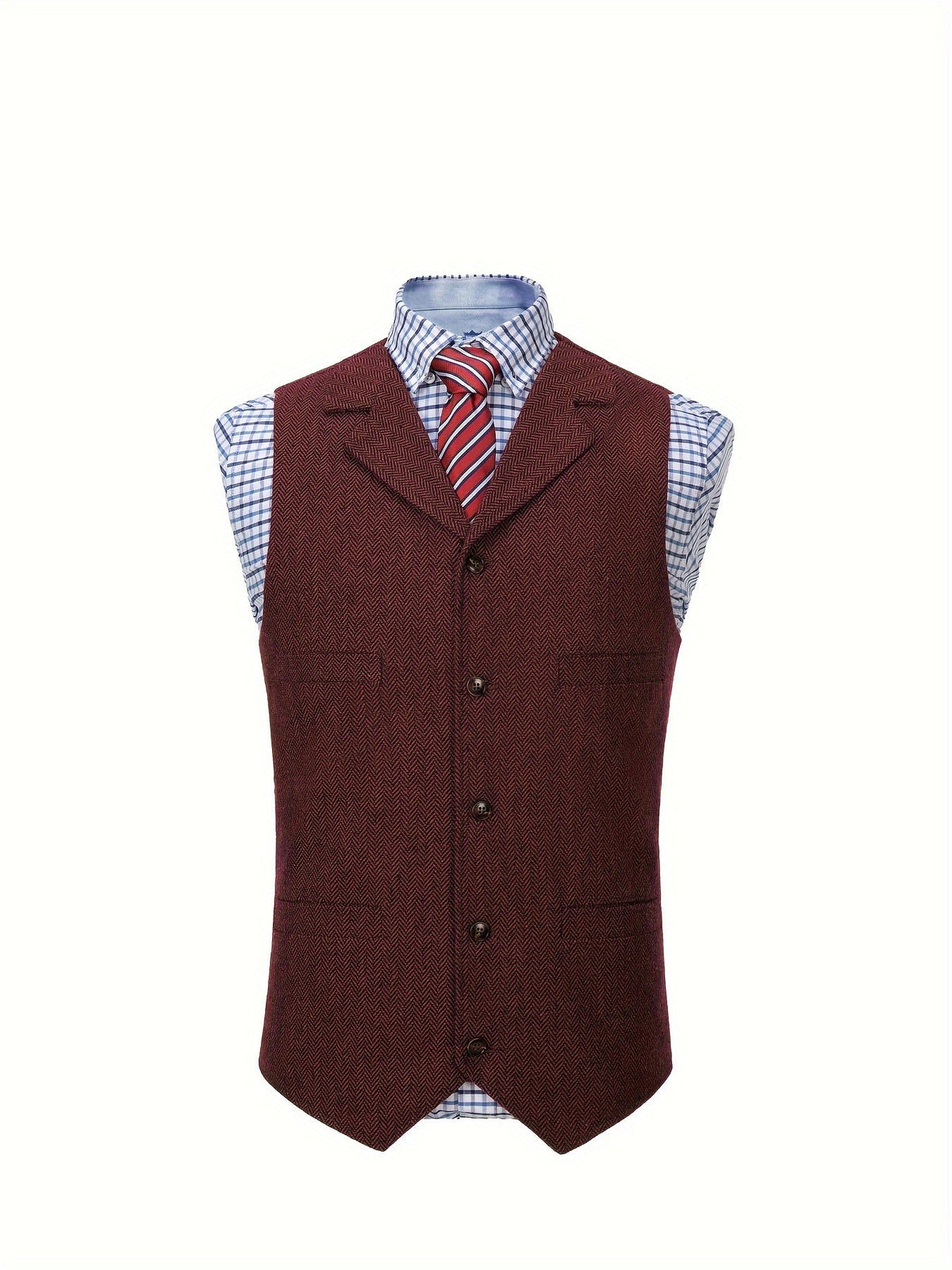 Men's Herringbone Suit Vest with Notch Lapel
