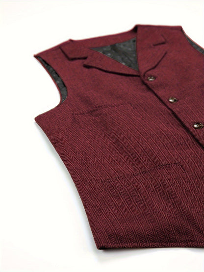 Men's Herringbone Suit Vest with Notch Lapel