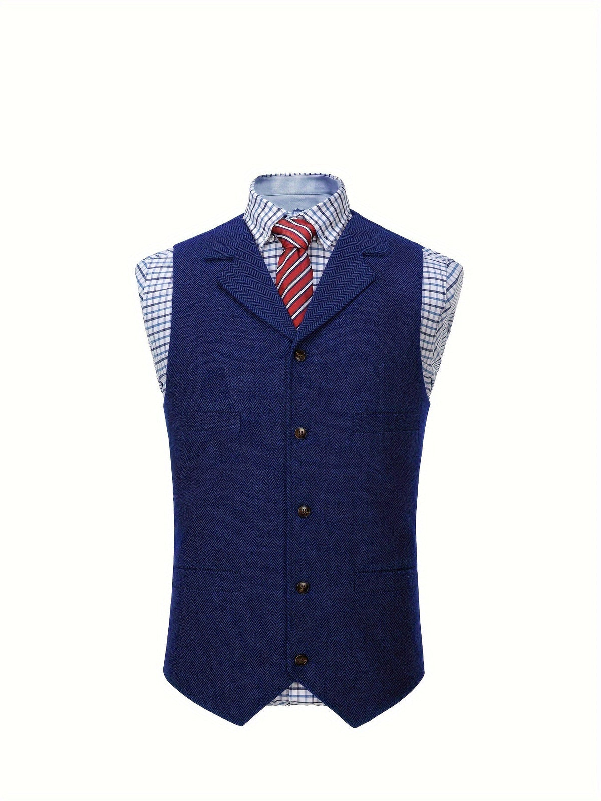 Men's Herringbone Suit Vest with Notch Lapel