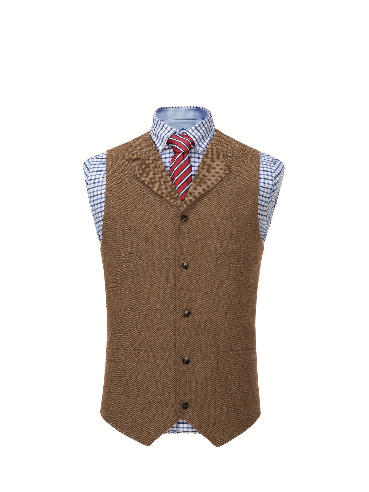Men's Herringbone Suit Vest with Notch Lapel